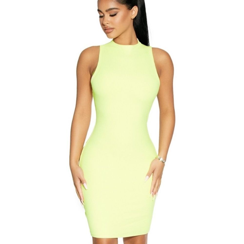 NAKED WARDROBE Dress NWT Stay Snatched Mini Bodycon Sleeveless Lime Size S